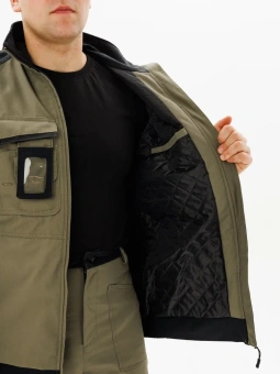 Одежда специальная утепленная Куртка Вест Ворк демисезонная мужская, арт. КУР 605/ДМ, тк. Канвас, хаки/черный