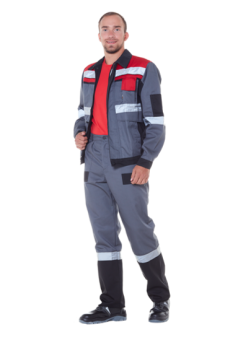 Одежда специальная летняя Костюм с СОП мужской, арт. КОС 020, серый/красный